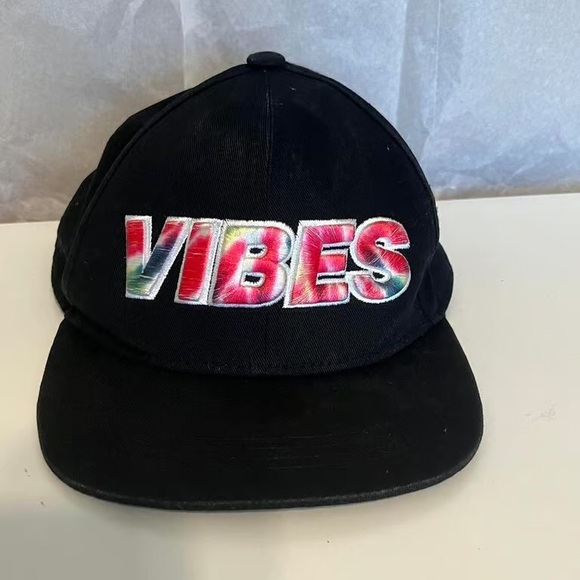 Other - Black Cap with Multicolor 'VIBES' Embroidery